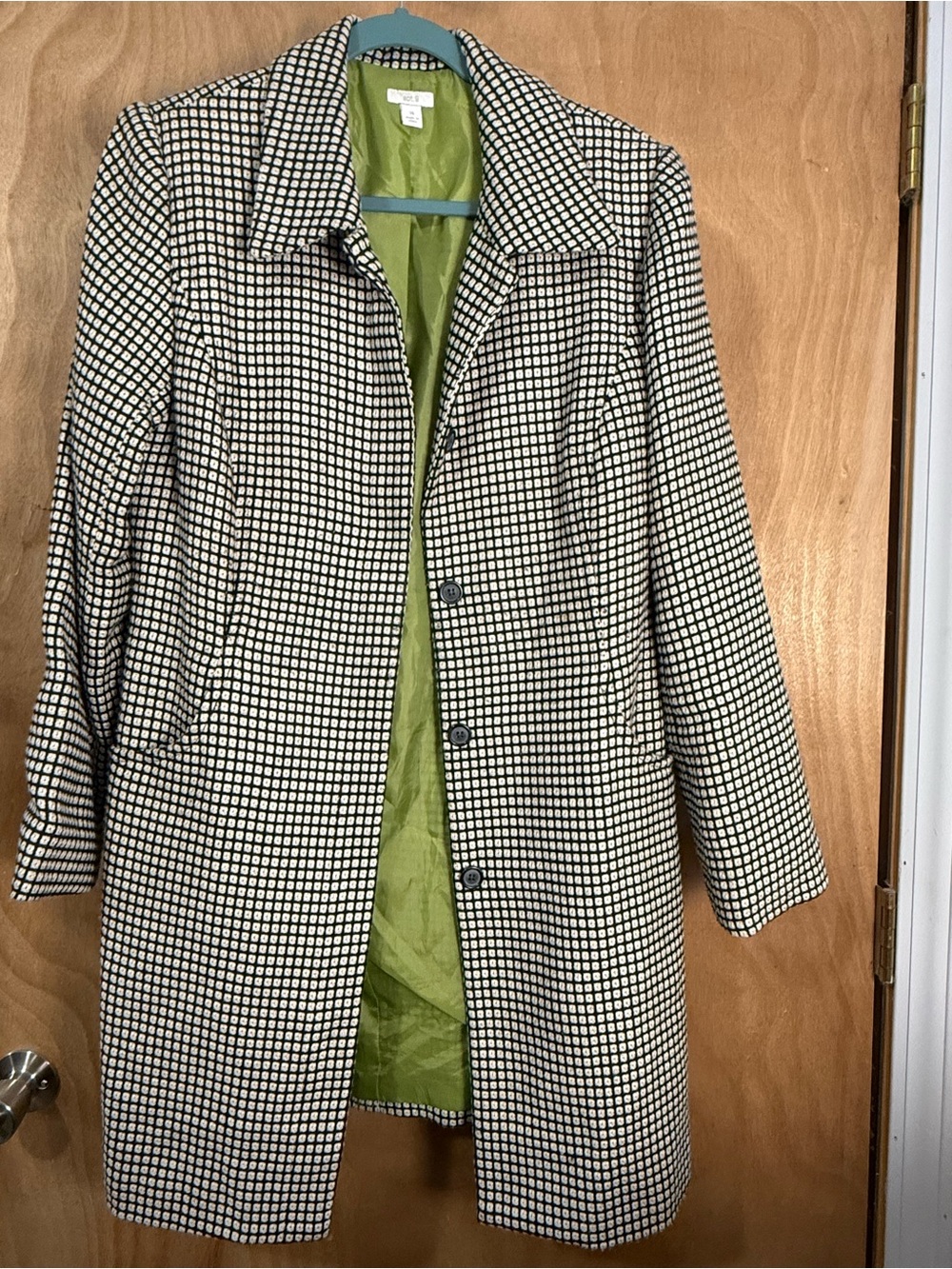 Apt. 9 Black and White Checked Trench Coat with Green Lining